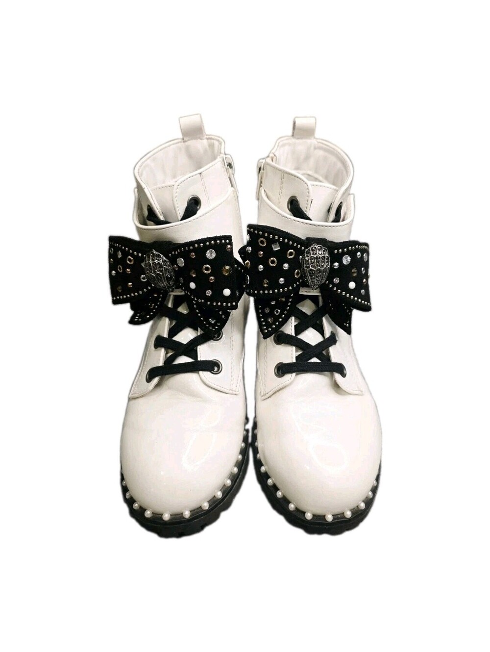 Kurt Geiger London Kensington Strap Bow Boots White Patent Leather Size 4 Kid